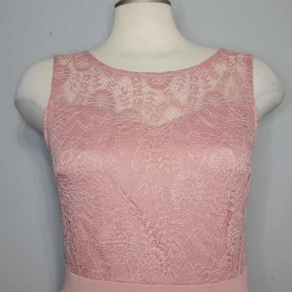 Sleeveless Blush Pink Lace Top A-Line Chiffon Formal Gown - Picture 2 of 15